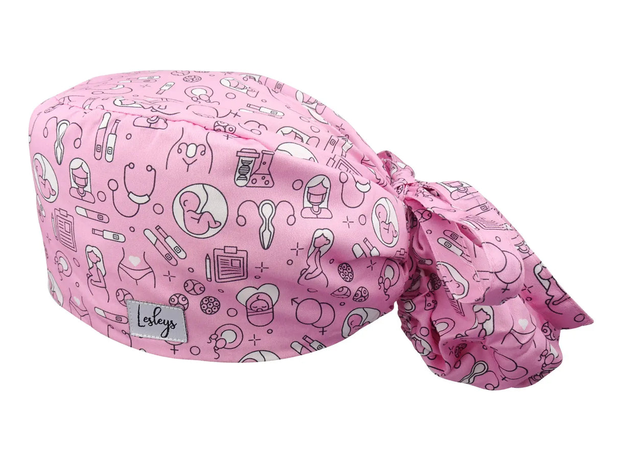 Stoff OP-Haube für lange Haare im Design - Geburtshilfe Rosa