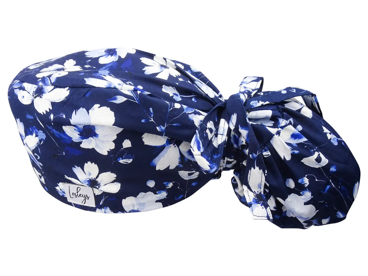 Stoff OP-Haube für lange Haare im Design - Mondblume