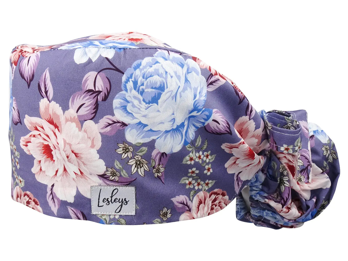 Stoff OP-Haube für lange Haare im Design - Glücksblumen