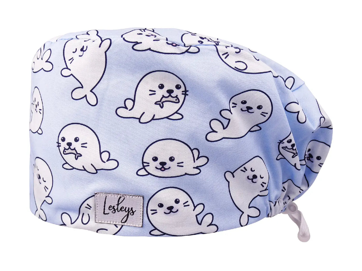 Kleine Seehunde - Stoff OP-Haube für langes Haar
