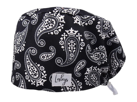 Schwarzes Paisley - Stoff OP-Haube für langes Haar