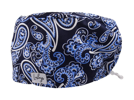 Blaues Paisley - Stoff OP-Haube für langes Haar