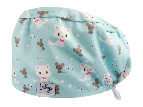 Katz und Maus - Stoff OP-Haube für langes Haar