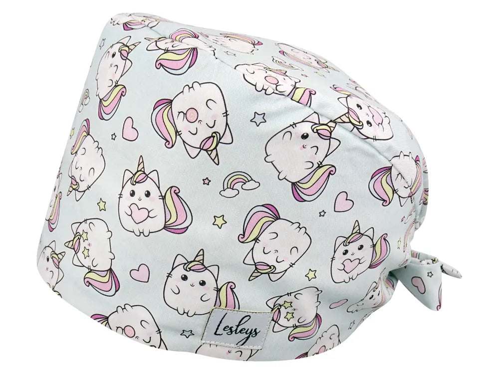 Stoff OP Haube aus Baumwolle Kittycorn. Bunte OP Muetze fuer Damen und Herren