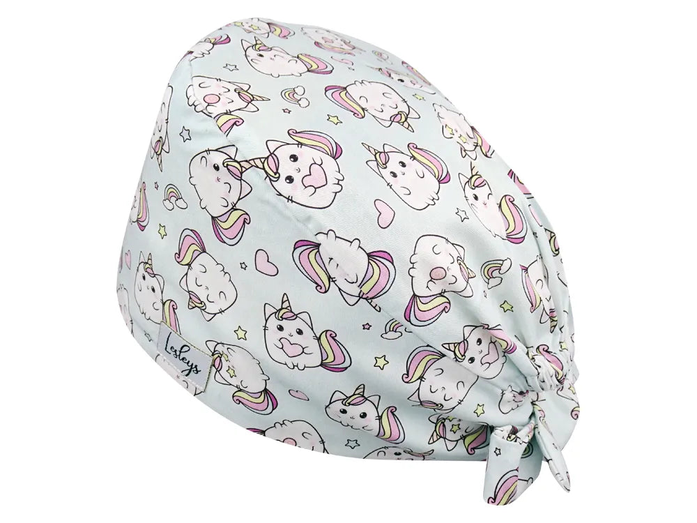 Stoff OP Haube aus Baumwolle Kittycorn. Bunte OP Muetze fuer Damen und Herren