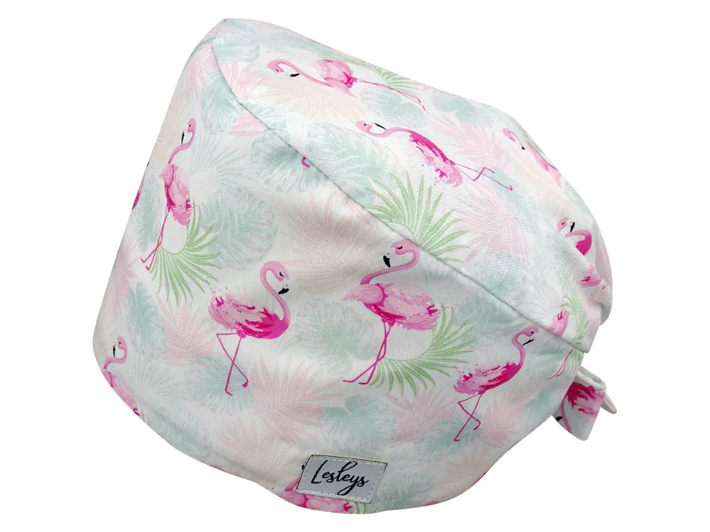 Stoff OP Haube aus Baumwolle Flamingo Sommer. Bunte OP Muetze fuer Damen und Herren