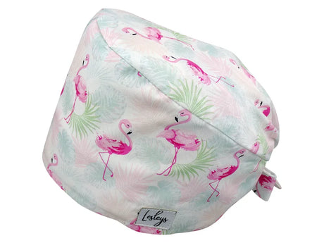 Stoff OP Haube aus Baumwolle Flamingo Sommer. Bunte OP Mütze für Damen und Herren