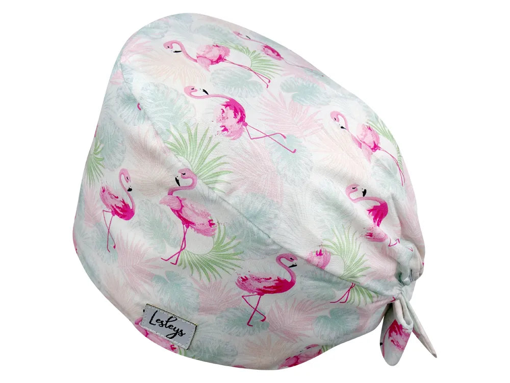 Stoff OP Haube aus Baumwolle Flamingo Sommer. Bunte OP Muetze fuer Damen und Herren