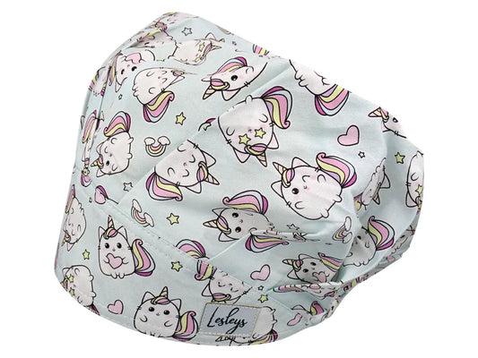 Stoff OP Haube aus Baumwolle Kittycorn. Bunte OP Muetze fuer Damen und Herren