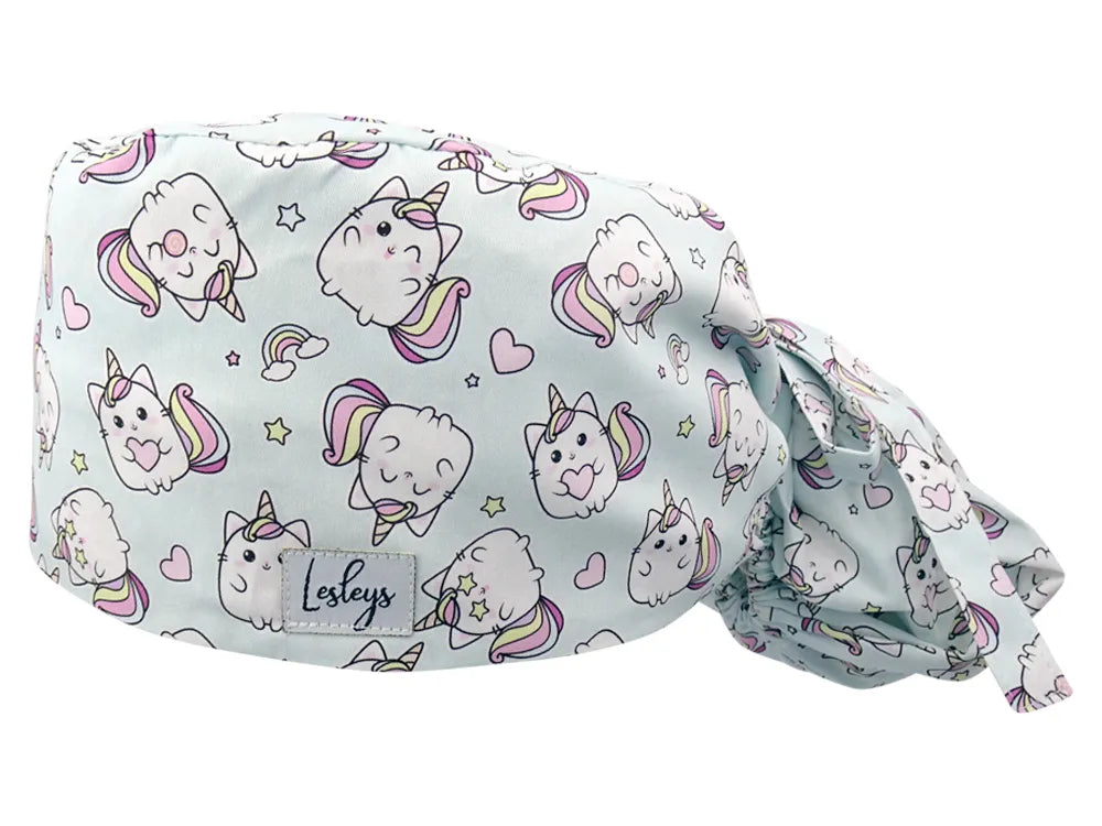 Stoff OP Haube aus Baumwolle Kittycorn. Bunte OP Muetze fuer Damen und Herren