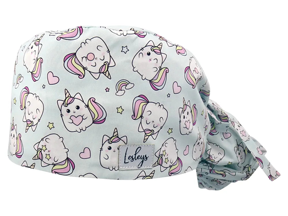 Stoff OP Haube aus Baumwolle Kittycorn. Bunte OP Muetze fuer Damen und Herren