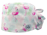 Stoff OP Haube aus Baumwolle Flamingo Sommer. Bunte OP Muetze fuer Damen und Herren