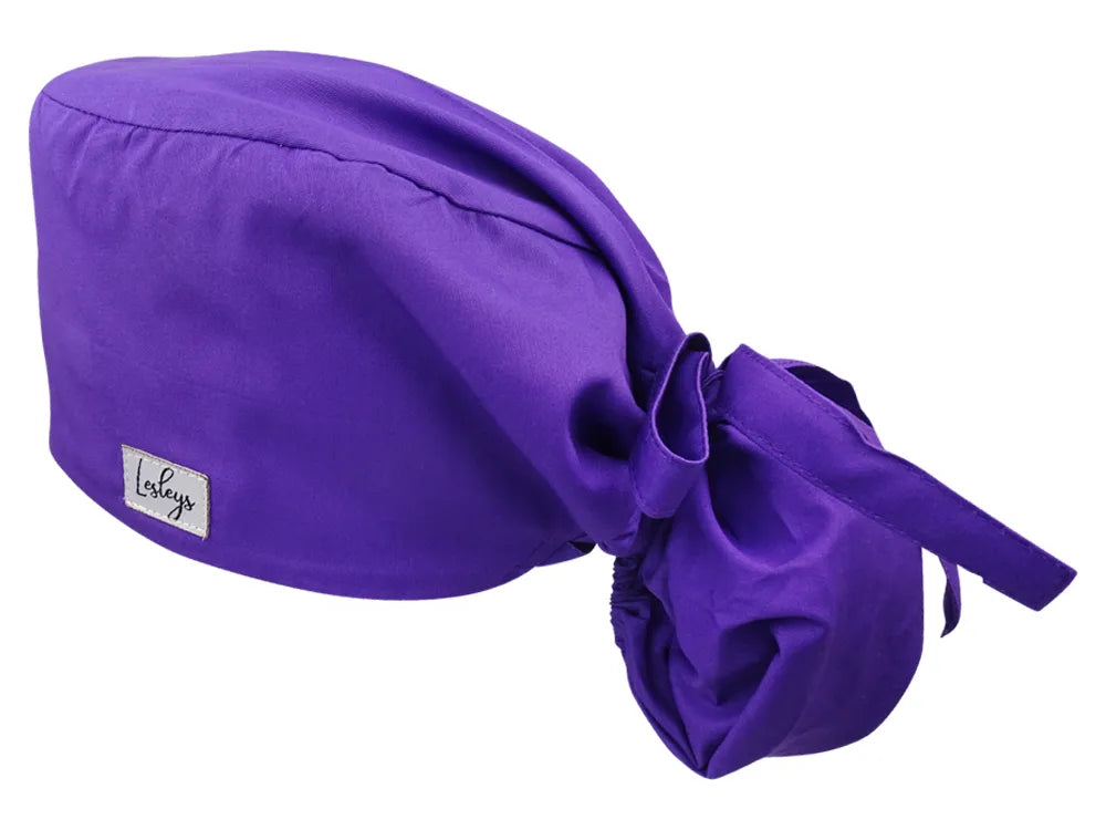 Ponytail Stoff OP-Haube Amethystlila für lange Haare aus Baumwolle - Lesleys