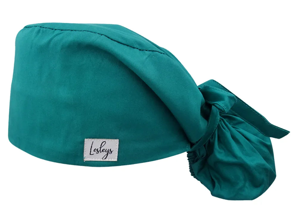 Ponytail Stoff OP-Haube Jadegrün für lange Haare aus Baumwolle - Lesleys