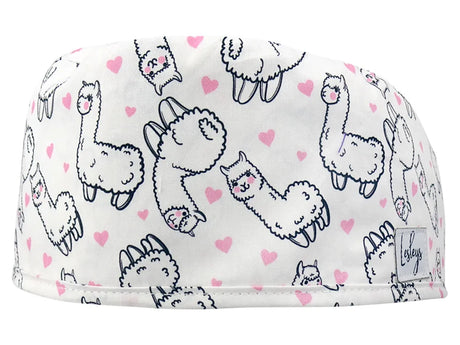 Stoff OP Haube aus Baumwolle Alpaka Farm. Bunte OP Mütze für Damen und Herren