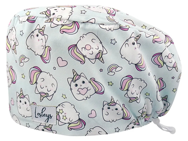 Stoff OP Haube aus Baumwolle Kittycorn. Bunte OP Muetze fuer Damen und Herren