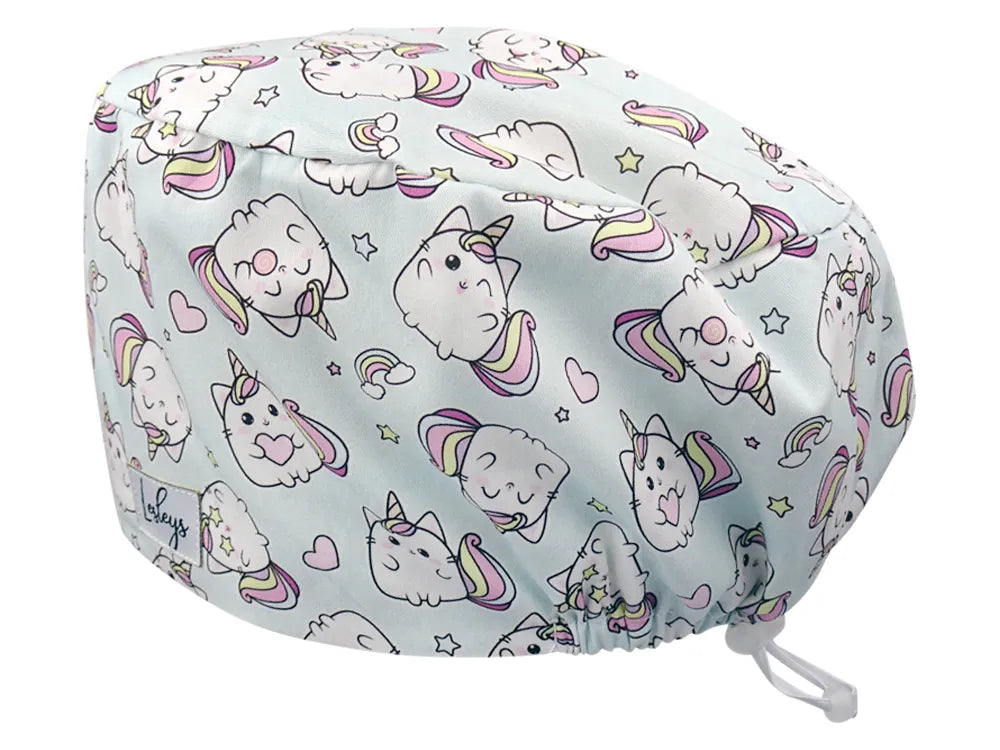 Stoff OP Haube aus Baumwolle Kittycorn. Bunte OP Muetze fuer Damen und Herren
