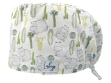 Stoff OP Haube aus Baumwolle Hippos. Bunte OP Muetze fuer Damen und Herren