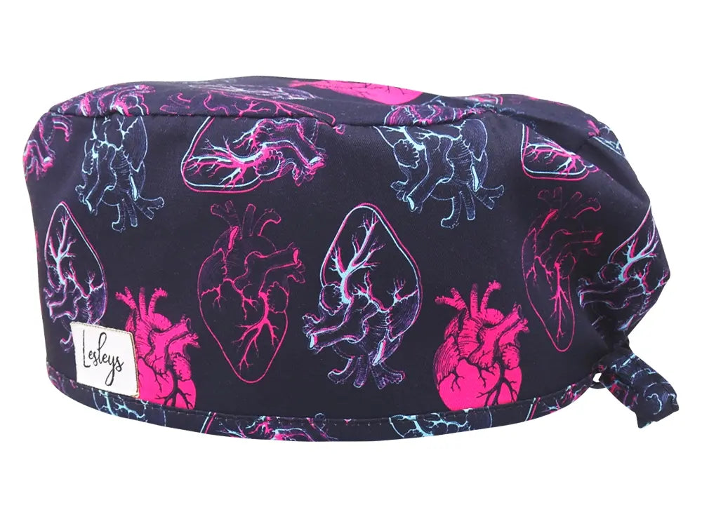 Slim OP-Haube Neon Herzen - Stoffhaube für kurzes Haar