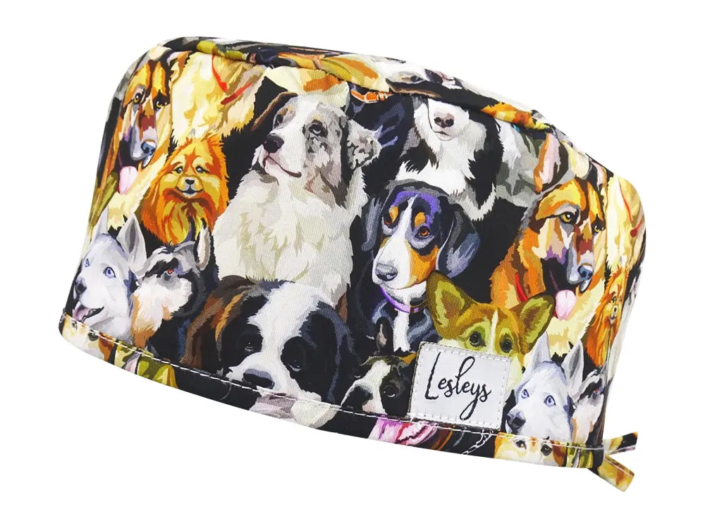 Slim OP-Haube Aquarell Hunde - Stoffhaube für kurzes Haar
