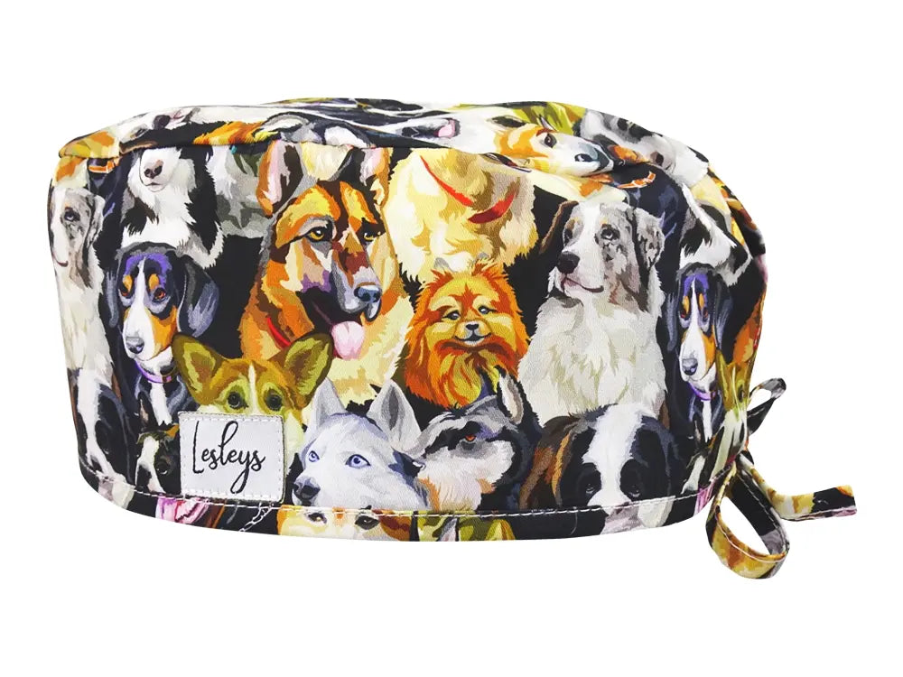 Slim OP-Haube Aquarell Hunde - Stoffhaube für kurzes Haar