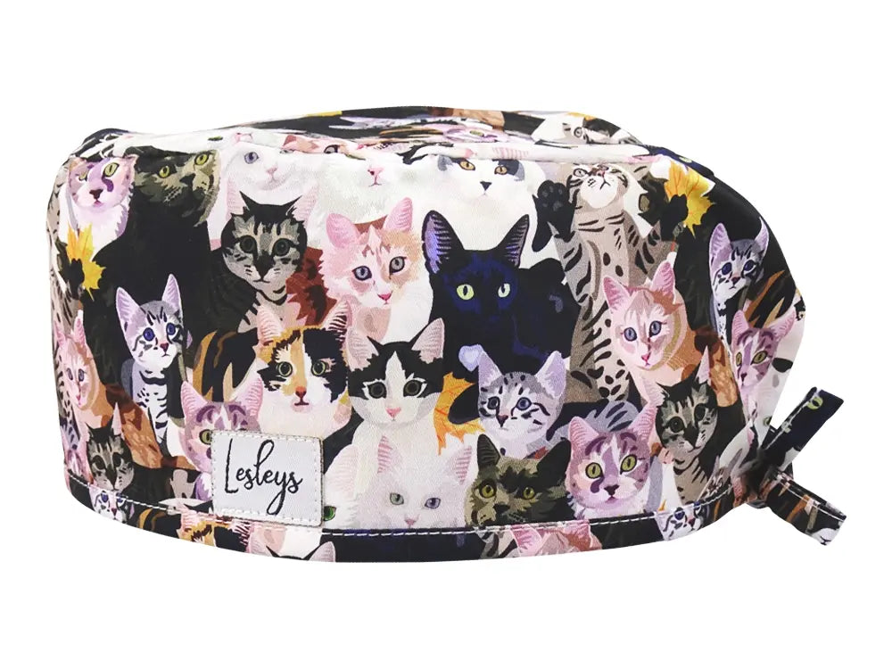 Slim OP-Haube Aquarell Katzen - Stoffhaube für kurzes Haar