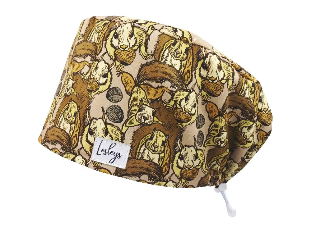 Komfort OP Haube Eichhörnchen - OP-Haube aus Stoff für lange Haare