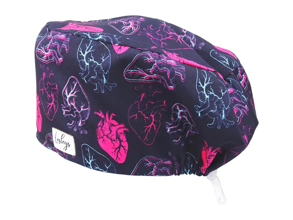 Komfort OP Haube Neon Herzen - OP-Haube aus Stoff für lange Haare