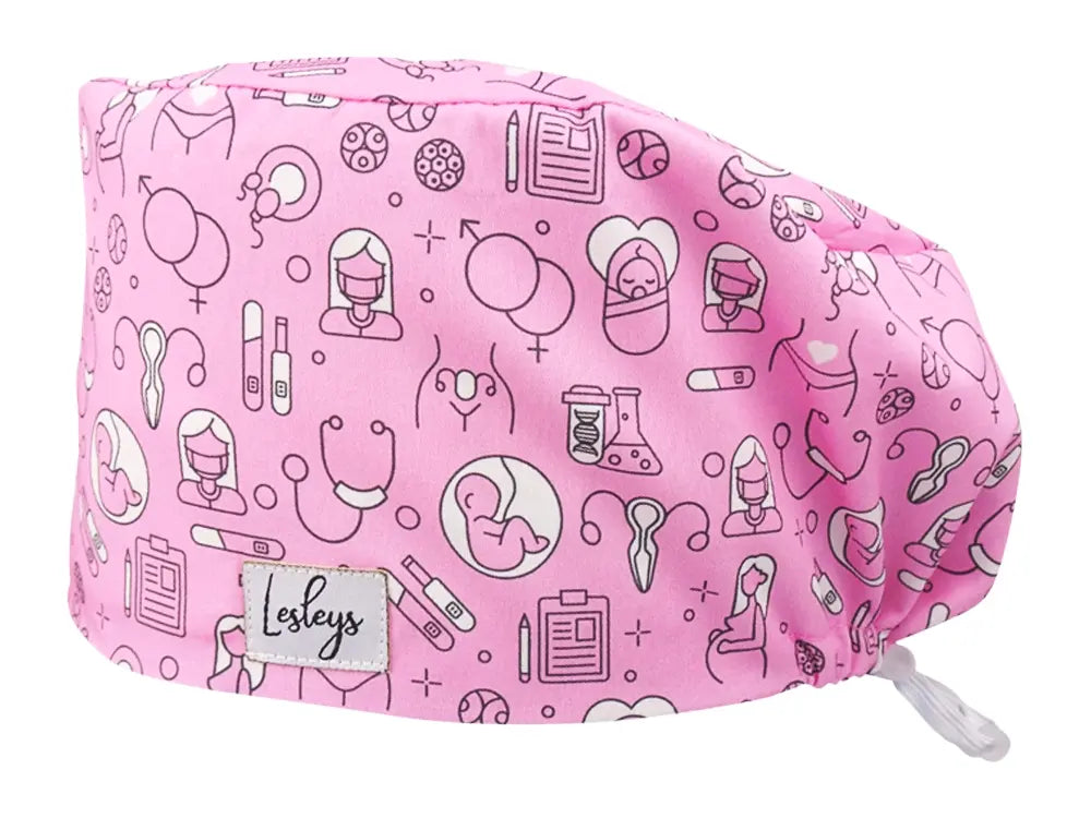 Komfort OP Haube Geburtshilfe Rosa - OP-Haube aus Stoff für lange Haare