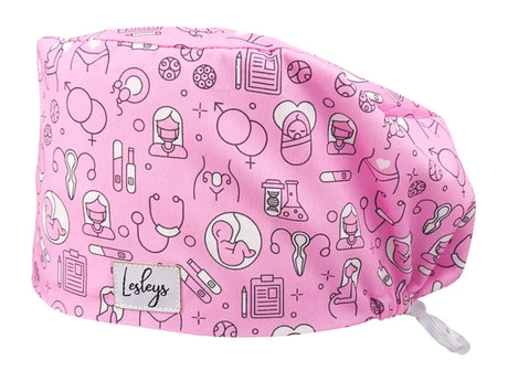 Komfort OP Haube Geburtshilfe Rosa - OP-Haube aus Stoff für lange Haare