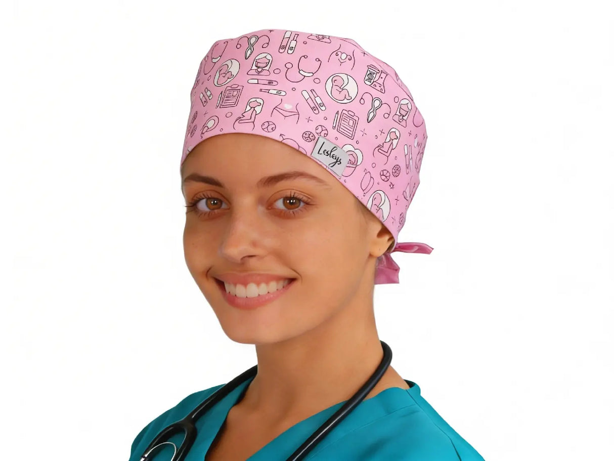 OP Haube Geburtshilfe Rosa - Bandana