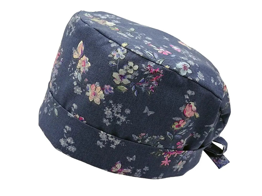 Lesleys OP-Haube für lange Haare Herzblume Blau - Stoff OP-Haube aus 100% Baumwolle