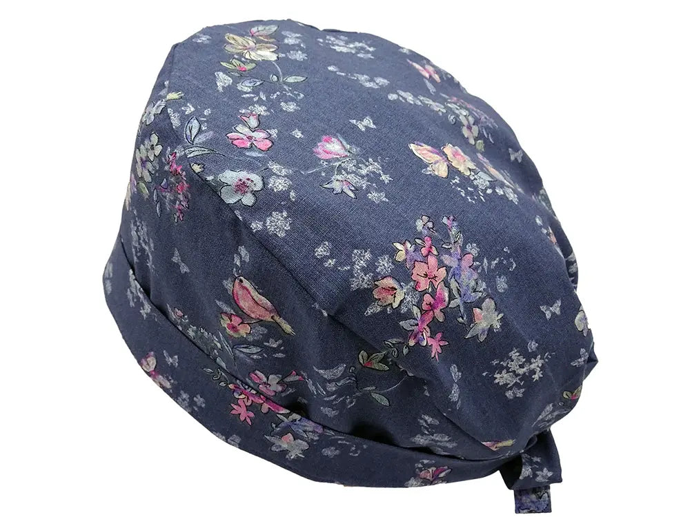 Lesleys OP-Haube für lange Haare Herzblume Blau - Stoff OP-Haube aus 100% Baumwolle