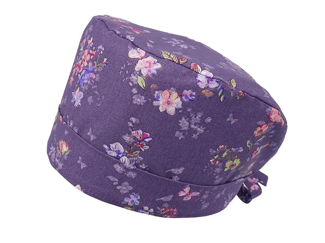 Lesleys OP-Haube für lange Haare Herzblume Lila - Stoff OP-Haube aus 100% Baumwolle