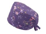 Lesleys OP-Haube für lange Haare Herzblume Lila - Stoff OP-Haube aus 100% Baumwolle