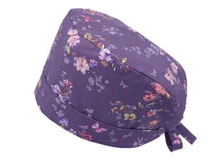 Lesleys OP-Haube für lange Haare Herzblume Lila - Stoff OP-Haube aus 100% Baumwolle