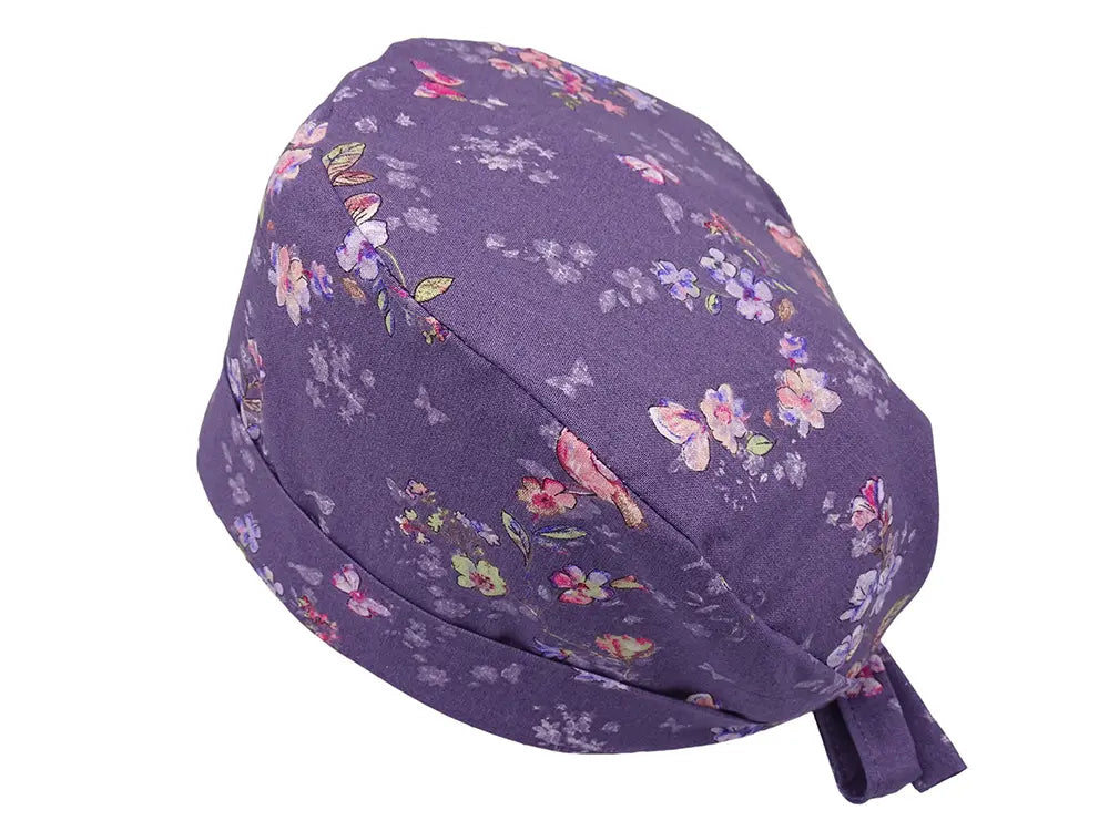Lesleys OP-Haube für lange Haare Herzblume Lila - Stoff OP-Haube aus 100% Baumwolle