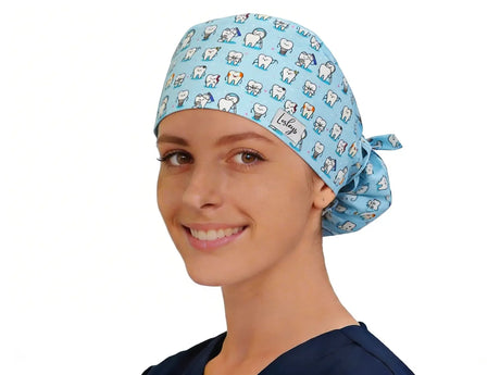 OP Haube Zähnchen Blau - Ponytail