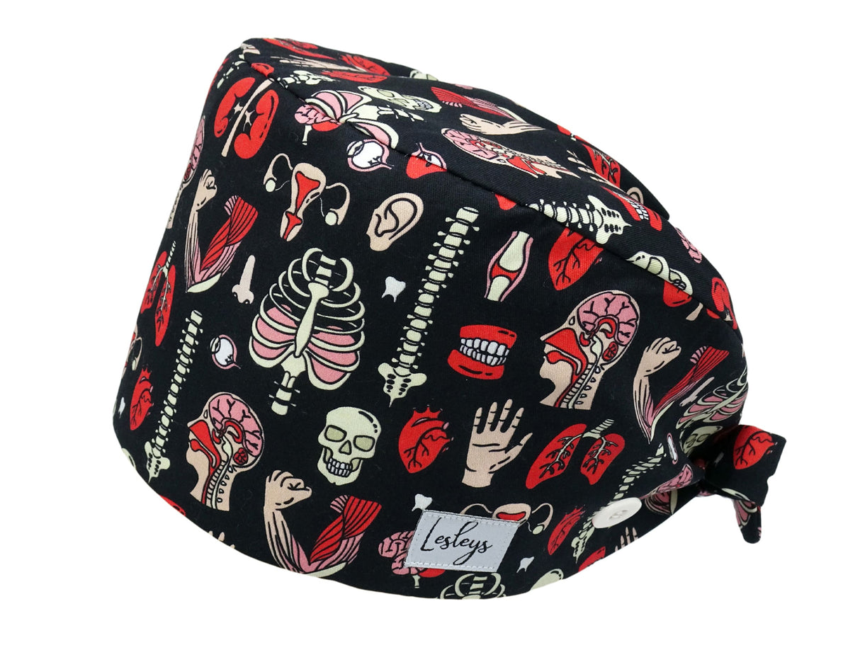 Bandana OP-Haube Anatomie Knoepfe Stoff OP-Haube aus Baumwolle fuer kurzes Haar