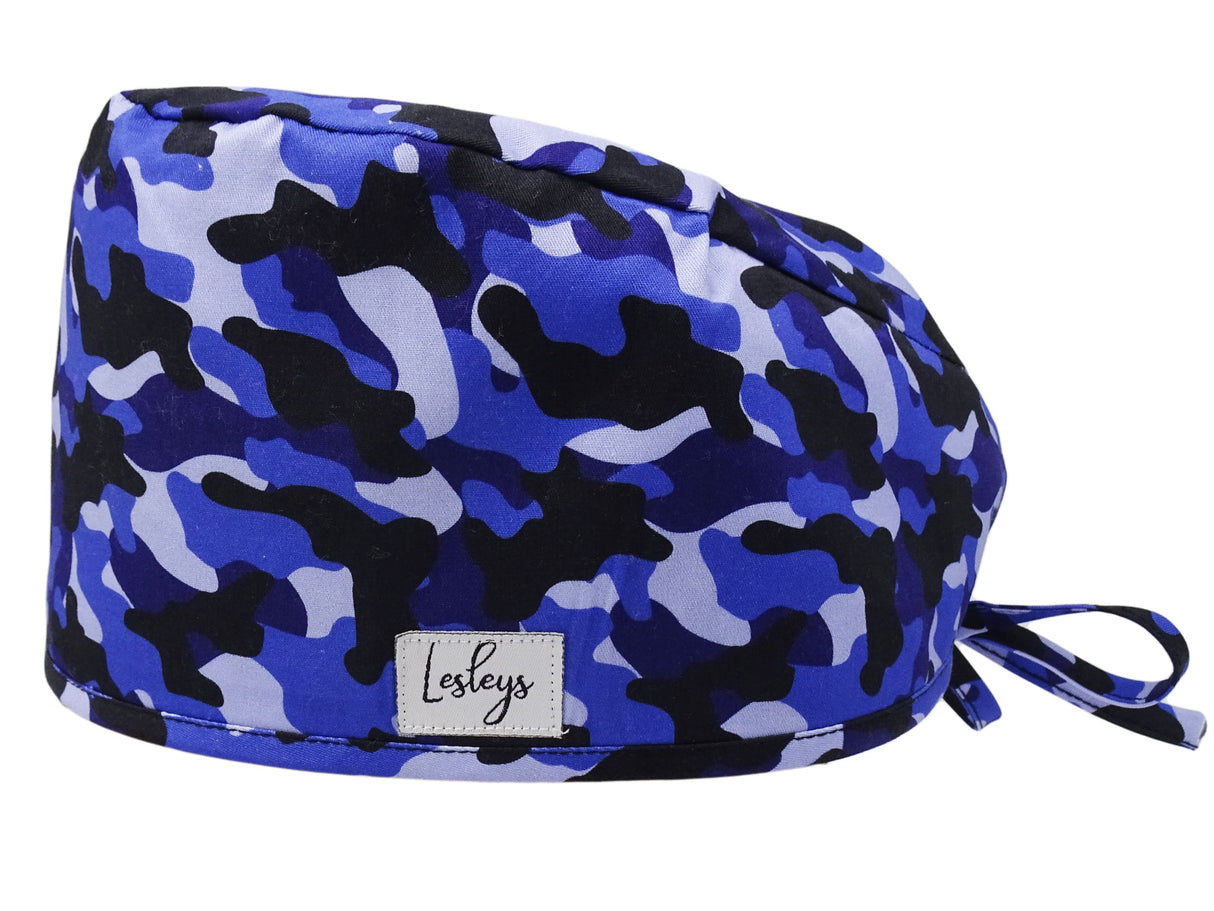Stoff OP-Haube aus Baumwolle Ocean Camo. Auch für Lange Haare mit Zahnarzt Motiv
