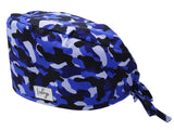 Stoff OP-Haube aus Baumwolle Ocean Camo. Auch für Lange Haare mit Zahnarzt Motiv