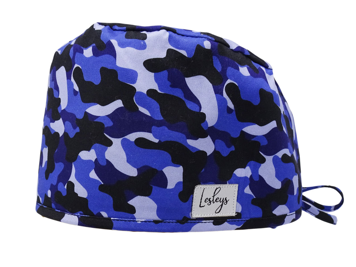Stoff OP-Haube aus Baumwolle Ocean Camo. Auch für Lange Haare mit Zahnarzt Motiv