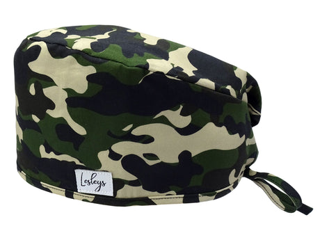 Stoff OP-Haube aus Baumwolle Wald Camo. Auch für Lange Haare mit Zahnarzt Motiv