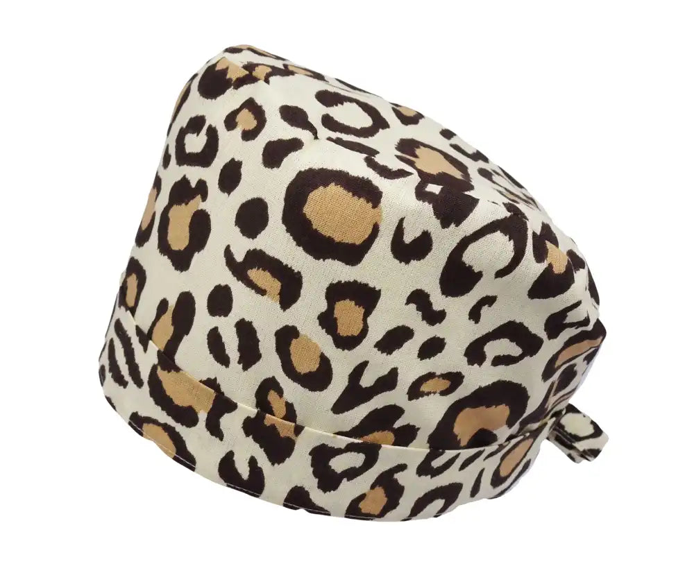 Lesleys OP-Haube für lange Haare Leopard Beige - Stoff OP-Haube aus 100% Baumwolle