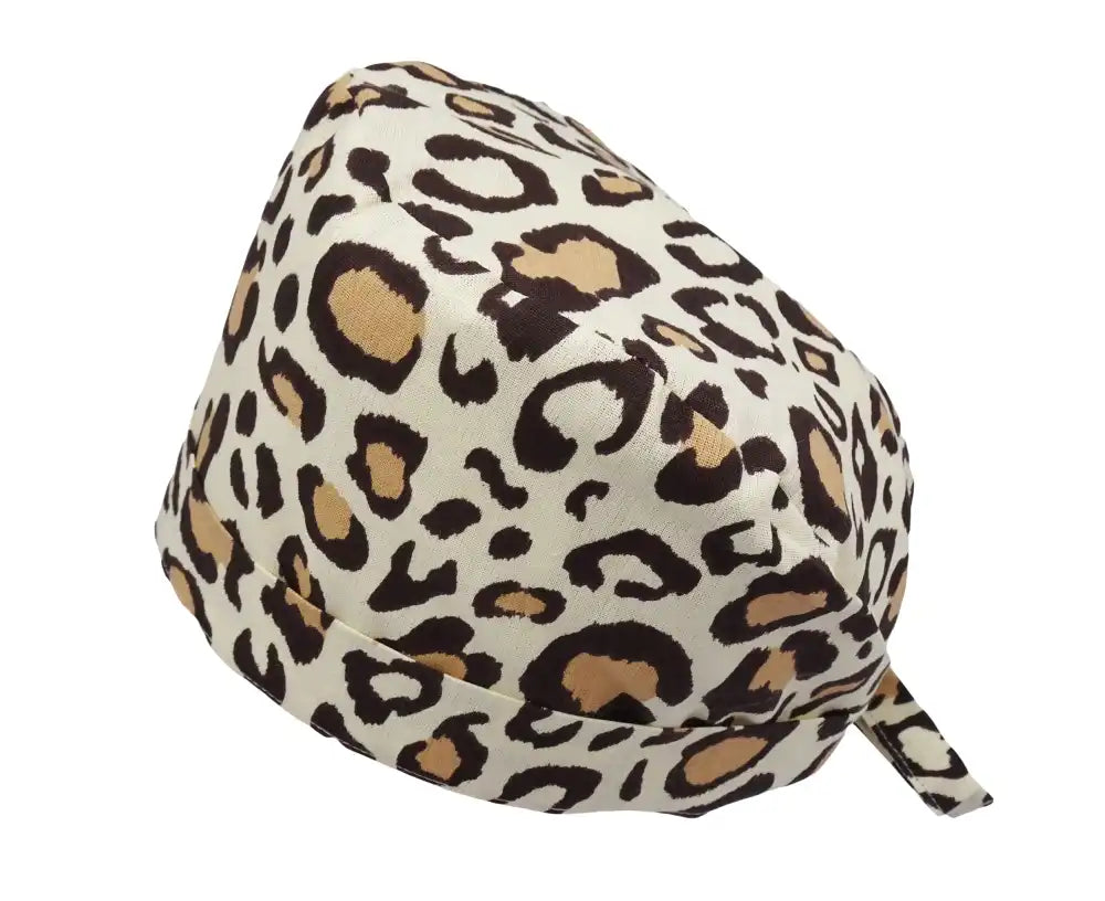 Lesleys OP-Haube für lange Haare Leopard Beige - Stoff OP-Haube aus 100% Baumwolle