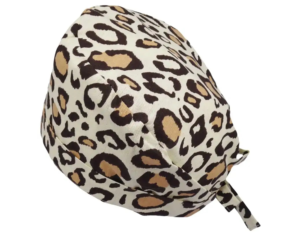 Lesleys OP-Haube für lange Haare Leopard Beige - Stoff OP-Haube aus 100% Baumwolle