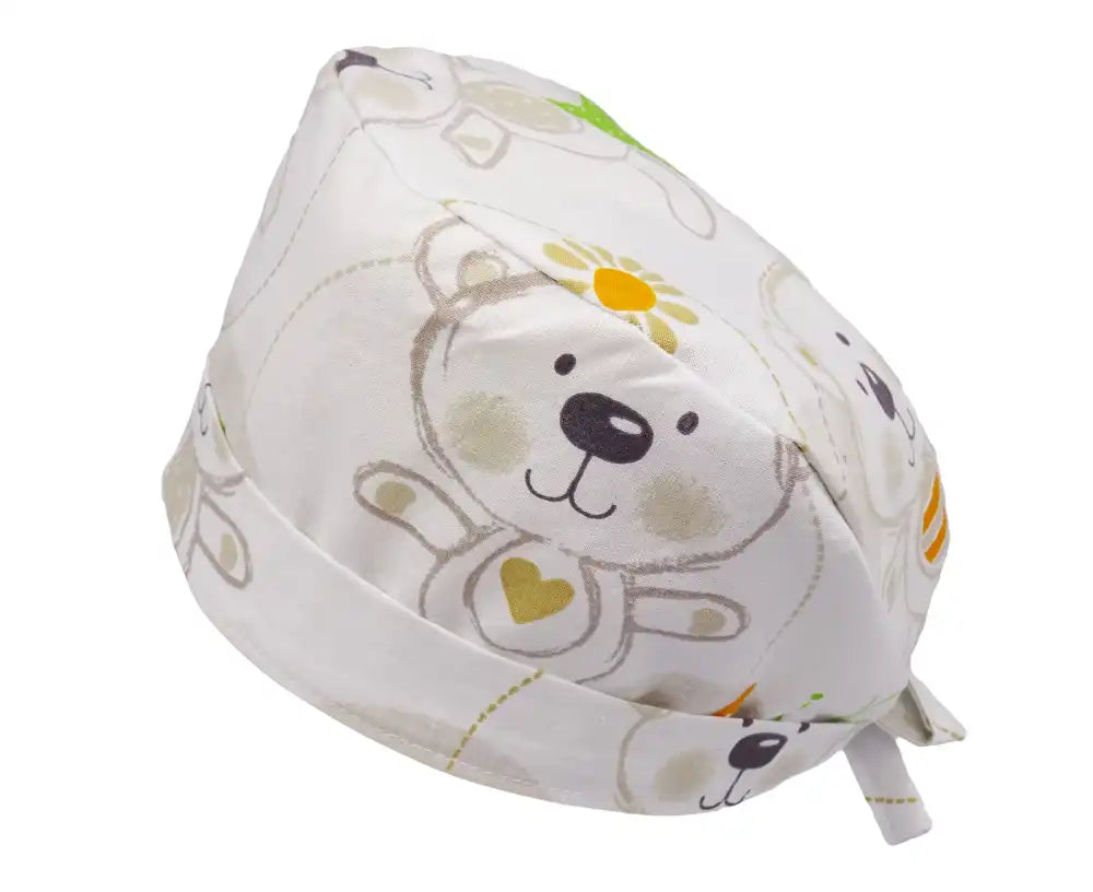 Lesleys OP-Haube für lange Haare Teddybär - Stoff OP-Haube aus 100% Baumwolle