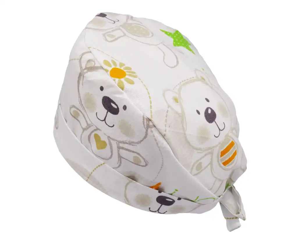Lesleys OP-Haube für lange Haare Teddybär - Stoff OP-Haube aus 100% Baumwolle
