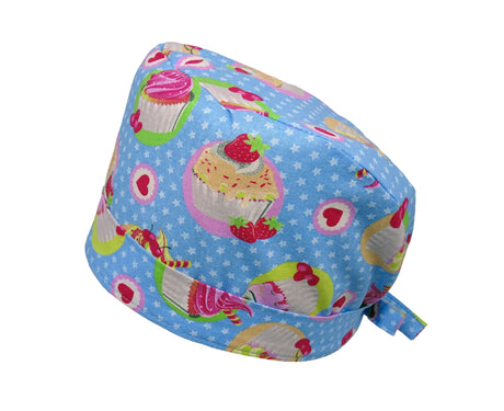 Lesleys OP-Haube für lange Haare Cupcake - Stoff OP-Haube aus 100% Baumwolle