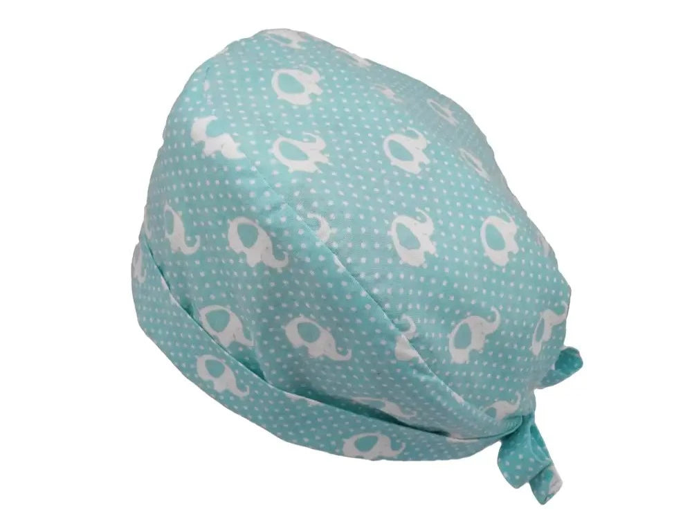 Lesleys OP-Haube für lange Haare Kleine Elefanten - Stoff OP-Haube aus 100% Baumwolle